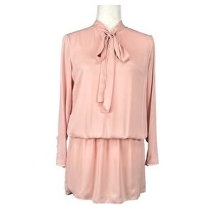 Amanda Uprichard Womens Long Sleeve Blouson Mini Dress Pink Tie Neck size S